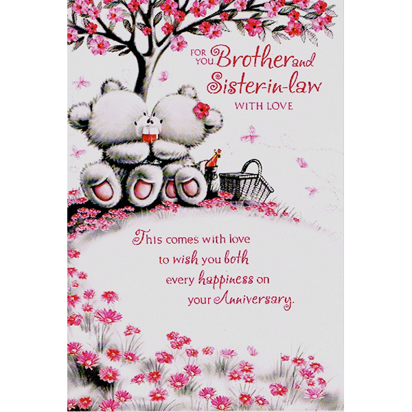Sister and Brother-in-Law Anniversary Card ~ To A Special Sister & Brother-in-Law On Your Anniversary ~ Bears & Hearts Slim Card